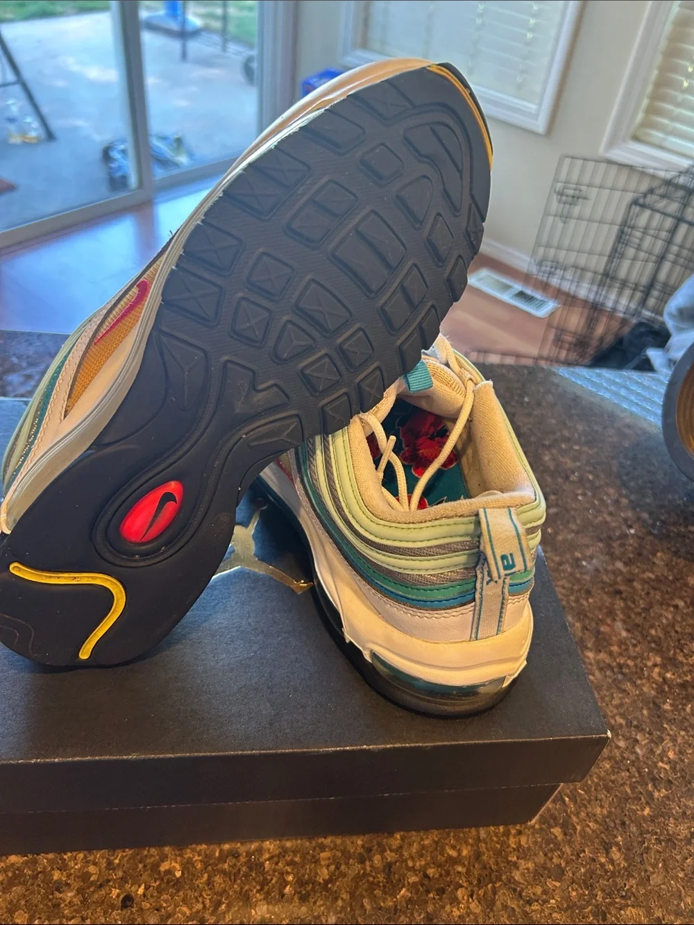 Nike air max 97 Men’s Sneakers - White with Green & Blue Stripes